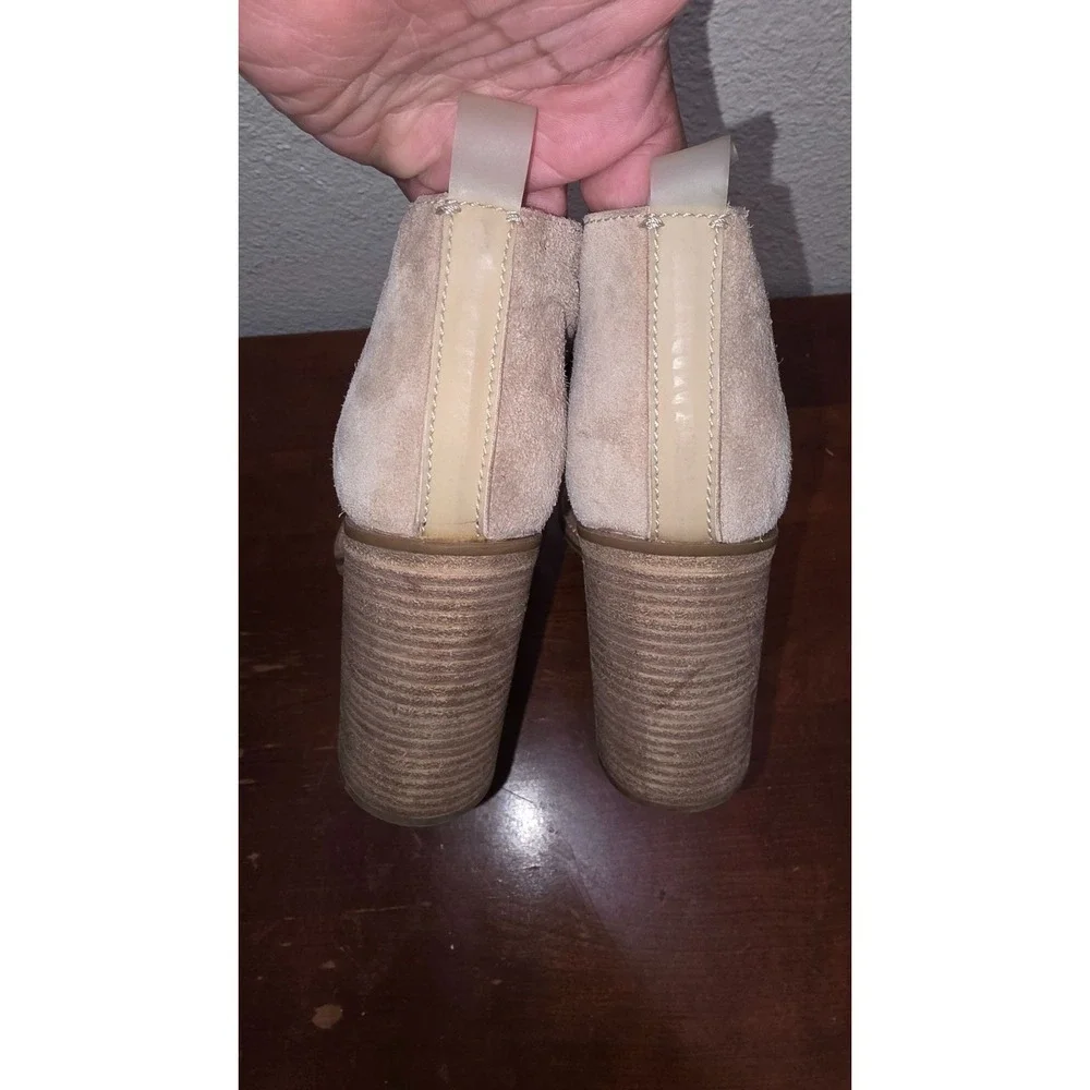 Reed‎ Krakoff Suede Lace Up Ankle Boots Womens 39 Beige Tan Cap Toe Block Heel